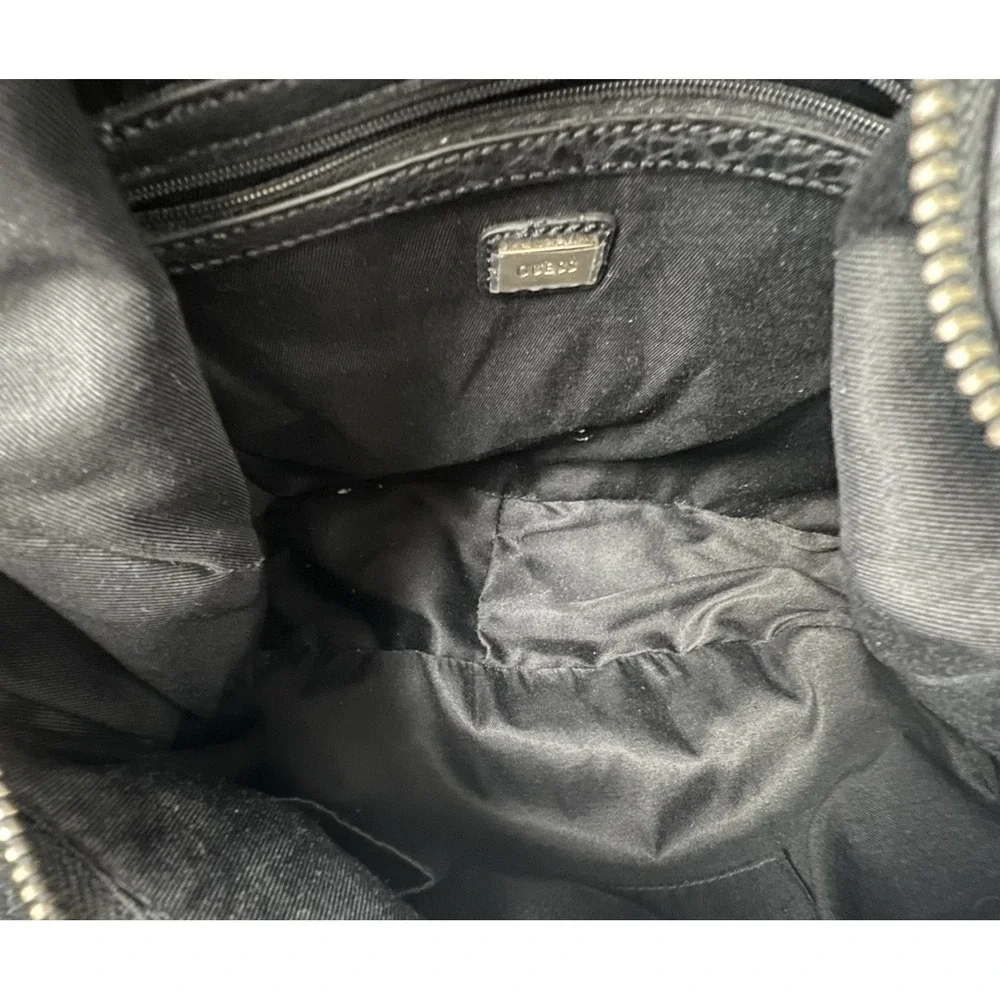 GUESS Black Hobo Shoulder Bag Gold Chain Accent Pebbled Leather Large Zip Purse
